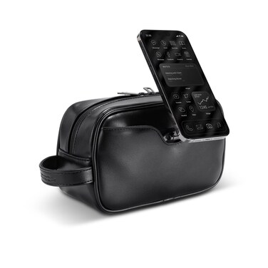 Porodo Lifestyle PU Pouch with MagSafe Phone Holder, Premium PU Leather Material, Two-Way Zipper, Carry Handle, Compact Design, Strong Magnets, Organized Storage Design &ndash; Black