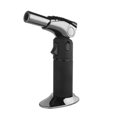 Porodo Lifestyle Head Rotatable Butane Gas Lighter, TurboFlare Rotating Flame Burner, 1350&deg;C Temperature, Adjustable Flame, Refillable Gas Cartridge, Zinc Alloy &amp; Aluminum Construction &ndash; Black