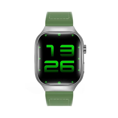 Green Lion Ridge Smart Watch with Magnetic Charging, Bluetooth Calls, Music Player, Health Monitoring - Silver / Green