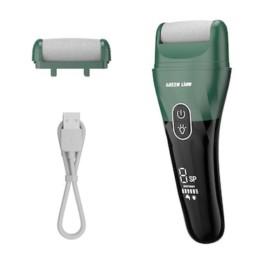 Green Lion Rechargeable Callus Remover with 3×Detachable Roller Heads, 180Min Working Time, 2500 RPM, 2×Speed Levels, Auto Power Off, LED Spotlight, Best Electric Scrubber & Dead Skin Remover for Feet