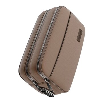 Green Lion Valencia Fingerprint Bag, Smart Fingerprint Lock Storage Bag with 10-User Access, USB-C Charging, Water Resistant PU Leather Travel Organizer, Anti-Theft Security Pouch with LED Indicator Brown