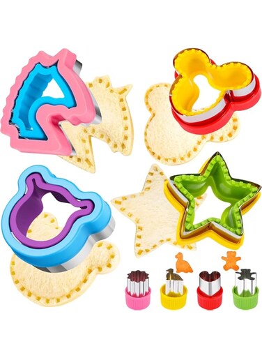 HINZER 8 Pcs Uncrustable Sandwich Cutter Maker, Bear Mouse Unicorn Star Shape Sandwich Cutters for Kids Lunch, Bread Decruster Sandwiches Cruster Fruit Cutters Cookie Mold for Boys Girls Bento Box