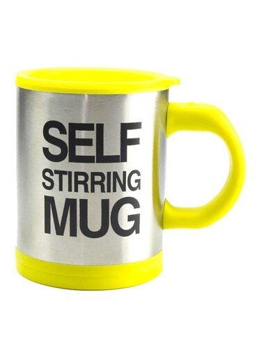 Steel Self Stirring Coffee Mug Yellow/Silver