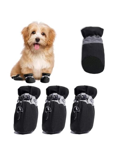 Dog Shoes, Protective Dog Shoes with Reflective Straps - Non-Slip Booties for Small to Medium Dogs and Puppies - Set of 4 - Ideal Paw Protector for Hot Pavement (Black, L)