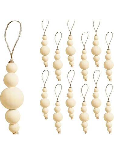 Maytusai 24 PcsChristmas Tree Hanging Ornaments Natural Wooden Bead Ornaments Farmhouse Natural Bead Garland Rustic for Xmas Tree DecorHome Decor Wedding Decor