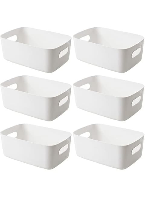 ANTOLE Plastic Storage Baskets,Small Pantry Organizers and Storage Containers,Pantry Storage Bins,Shelf Organizer Bins,Small Plastic Storage Bin,Small Storage Box with Handles(6Pack-24.5x16x10cm)
