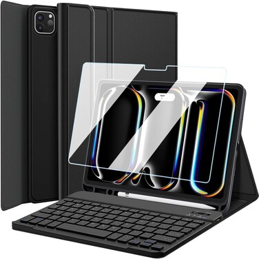 Muzz Keyboard Case for iPad Air 13 Inch (2024) M2, Pencil Holder, with Screen Protector, Detachable Keyboard, English and Arabic (iPad Air 13 inch (m2))