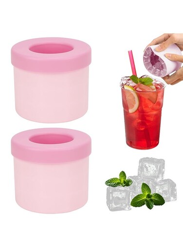 Pack Cylinder Silicone Ice Cube Molds, Easy-Release Ice Cube Trays for Cocktails, Whiskey, Coffee, Drinks, Portable Ice Bucket Maker Cup with Squeeze Design, 40 Pcs Ice Cubes Capacity (Pink)