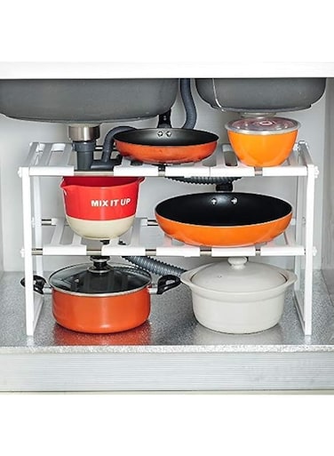 ABOUT SPACE Kurtzy Under Sink Tawa Rack Stainless Steel Shelf Extendable Storage Organizer Holder for Home Kitchen and Bathroom