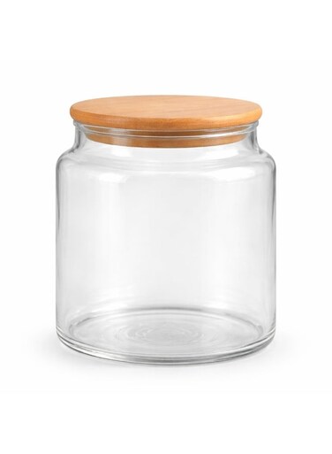 Bee Glass Storage Jar 800ML with Bamboo Lid Airtight Container - Clear Food Storage Jar for Kitchen, Snacks, Sugar, Coffee, Spices - Glass Canister with Silicone Seal for Fresh Storage