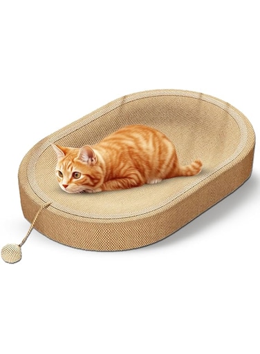 SAWA Extra Large Sisal Cat Scratcher Bed, Oval Cat Scratching Board, Cat Scratchers for Indoor Cats, Cat Scratch Pad with Interactive Toy Ball (60 * 40 * 10cm)