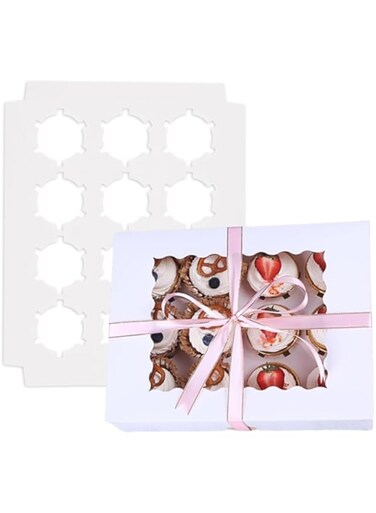 Duomama 5-Set Cupcake Boxes   Food Grade Bakery Carrier   Hold 12 Standard Cupcakes, Muffins, Pastries   Windows &amp; Inserts   Transport Treats with Style