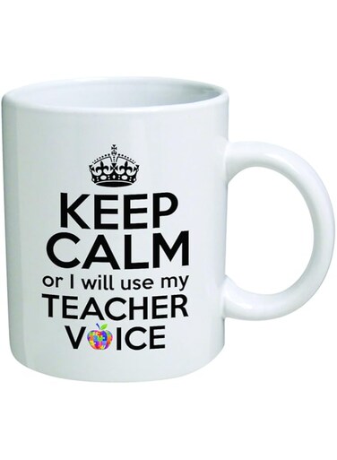 della Pace Funny Mug 11OZ - Keep calm or I will use my teacher voice - Math, Sciences, English, Preschool, Spanish, Music, Art, PE, Principal