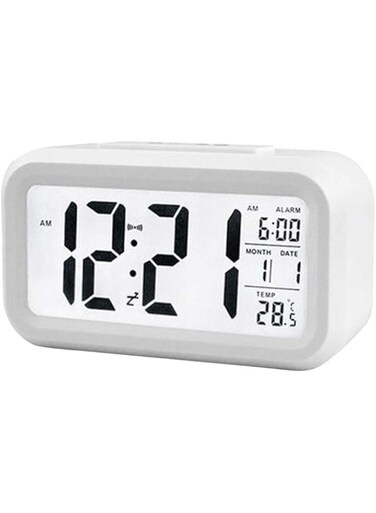 douself Smart Digital Alarm Clock with Date and Temperature Snooze Button on Top Battery Operated Rectangle Desk Clock with Night Light for Bedroom Kids Children Girls Boys