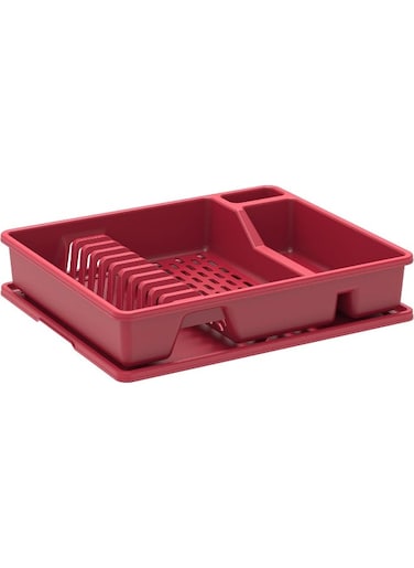 Deluxe Plastic Dish Rack with Drainer Dark Red 45x37x9 cm
