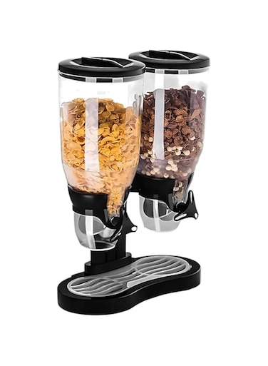 FEELINGS Double Cereal Dispenser, 3L+3L, Black   Dry Food &amp; Candy Dispenser   Countertop Cereal Organizer (31.5x16.5x38 cm)