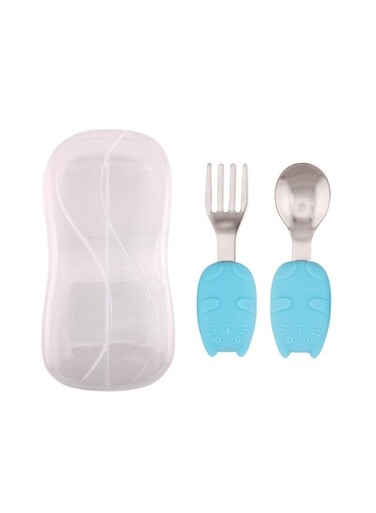 Giggles BrainGiggles Cutlery Set with Case Stainless Steel Feeding Spoons for Babies with Silicone Handles Kids Cutlery Set with Case -Blue