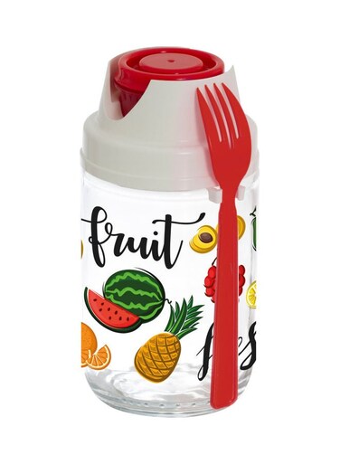 Fruit-Salad Printed Jar With Spoon Red/White/Green 8cm