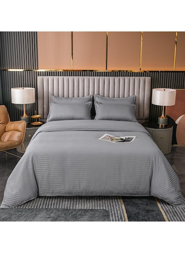 HOME 6 Piece King/Queen/Single size, striped pattern duvet cover set. set includes 1 Comforter Cover, 1 Fitted Bedsheet, 4 Pillowcases