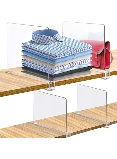 Angju 4 PCS Shelf Dividers for Closet Organization Acrylic Clear Closet Shelf Divider for Wooden Shelving Suitable for Wooden or Vertical Shelves Or Bedroom, Kitchen and Office