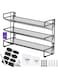 ICOZIUM 3-Tier Spice Shelf- Sturdy Wrought Iron Spice Rack,Slanted Mesh Shelves,Complete Spice Organization for a Clutter-Free,Stylish Kitchen, Countertop Cabinet Wall Mount- Black (Jars Not Included)