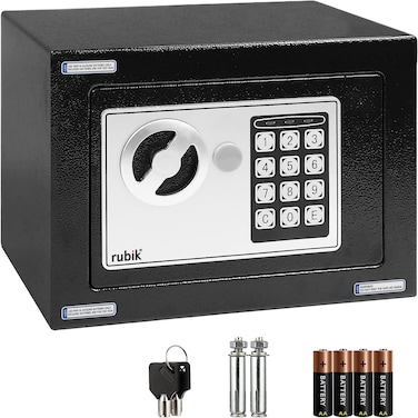 Rubik Safe Box Small with Electronic Keypad Lock and Physical Key, Mini Digital Security Deposit Locker for Home Office Hotel Jewelry Passport Watches Cash Storage (Black)