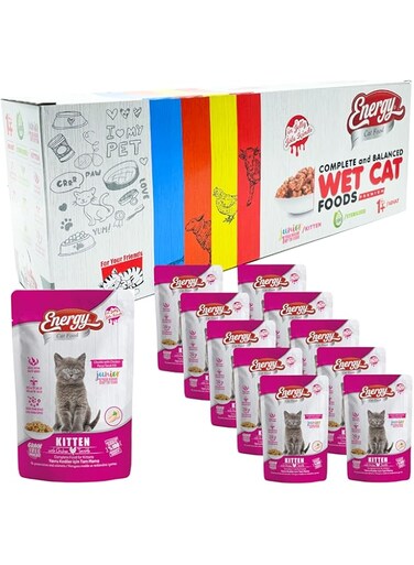 ENERGY KITTEN FOOD - Premium Kitten Wet Food with Chicken, Maximum palatability, Balanced Nutrition, Energy and Taste - Pack of 10x85g Pouch