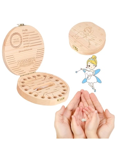 TERRIFI Tooth Fairy Box Baby Teeth Keepsake Box, Wooden Tooth Holder Storing 20 Shed Milk Teeth, Fetal Hair, Wooden Baby Tooth Box Storing Shed Milk Teeth, for Baby and Kids