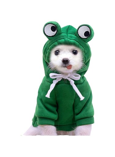 ELECDON Dog Hoodie, Dog Basic Sweater Coat Cute Frog Shape Warm Jacket Pet Cold Weather Clothes Outfit Outerwear for Cats Puppy Small Largr Dogs, Fleece Sweater Cartoon Clothing (Green, Size M)