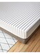 Linen Klub Stripe Fitted Sheet - 120 GSM Polyester Satin in White, Featuring an Elasticized Deep Pocket, Size: Single (120 x 200 cm), Subtle Sheen and Smooth Texture for Luxurious Bed Linen