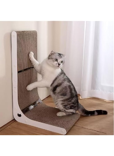 Cat Scratcher and Cats Bed, 24 Inch L Shape Cat Scratch Pad, Wall Mounted Cat Scratching Cardboard with Peppermint Ball and Bell Toy, Indoor and Outdoor for Small Cat and Dog
