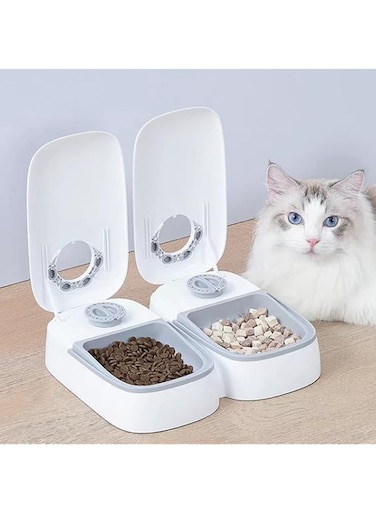 2Pcs Automatic Cat Feeder with Ice Pack, Smart Automatic Cat Feeder, 2-Meal Pet Feeder for Small Dogs, Portion Control Automatic Dog Feeder, Dry and Wet Food Dispenser for Cats, 48-Hours Timer