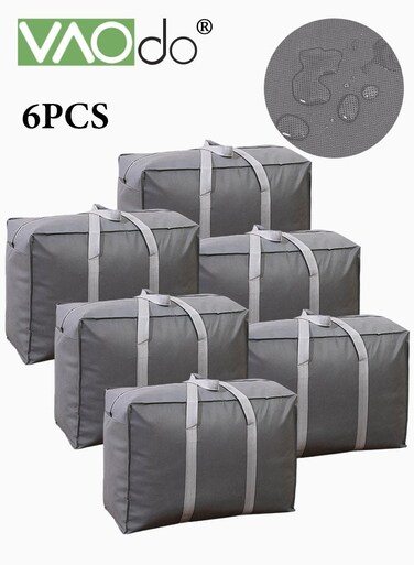 6PCS Handy Storage Bag with Zipper, Water Proof, Non-woven Fabric Material Packing Storage, Supplies Large Capacity Foldable Pack Moving Bag, for Dormitory Home Moving Cargo Carrying Miscellaneous Storage Grey 78*55*25CM