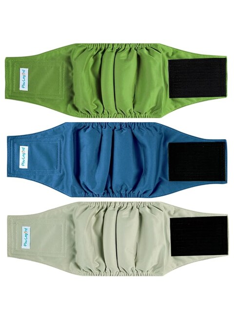 Paw Legend Washable Dog Belly Wrap Diapers for Male Dog (3 Pack,Army,Grey,Navy,Small)