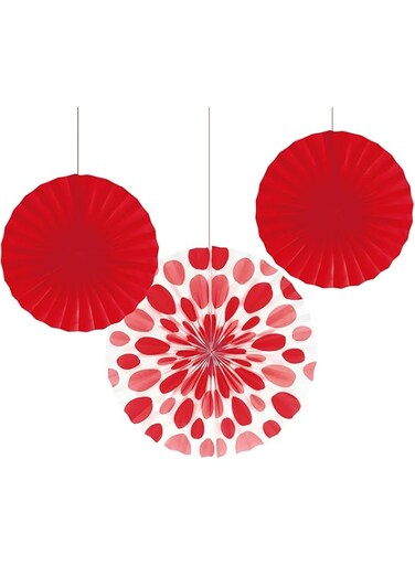 Creative Converting Solid &amp; Polka Dot Paper Fan, Classic Red