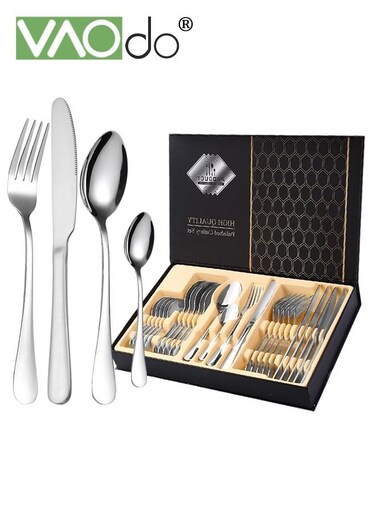 24 PCS Silverware Set Service for 6 Premium Stainless Steel Flatware Set Mirror Polished Cutlery Utensil Set Durable Home Kitchen Eating Tableware Set Include Fork Knife Spoon Set Dishwasher Safe Sliv