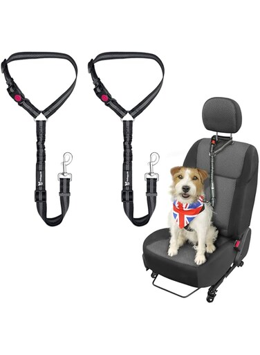 MAKINGTEC Dog Seat Belt, 2 Pack Adjustable Strong Safety Harness for Small, Medium and Large Pets, Reflective Elastic Bungee Connect Dog Harness in Vehicle Travel Daily Use