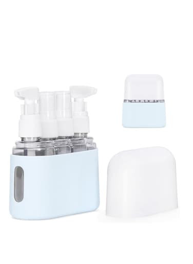 in 1 Reusable Grey Travel Containers Set, Travel Bottles Leak Proof Containers For Toiletries Airplane Accessories Kits Liquid Size and Shampoo Conditioner (Blue)
