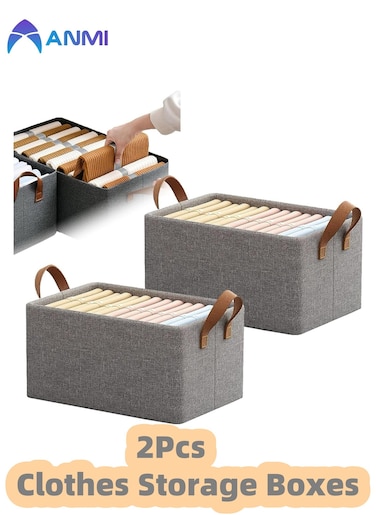 2 Pcs Storage Box, Foldable Gray Clothes Drawer Storage