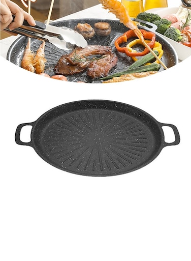 Flat bottomed pan, cast iron baking tray, portable frying pan, cast iron barbecue tray, travel baking and picnic baking tray tray 34cm