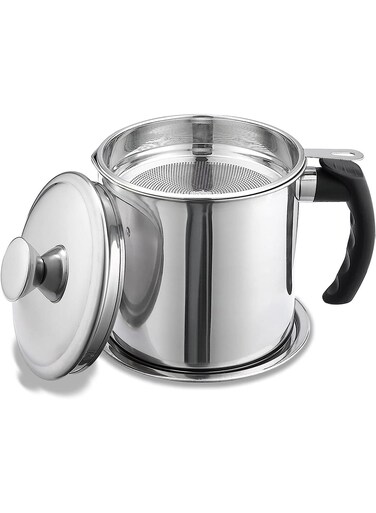 Bacon Grease Container With Strainer, 48 oz Stainless Steel Oil Container, Pot Fat Storage With Lid, Easy Grip Handle, Suitable For Storing Frying Oil And Cooking Grease