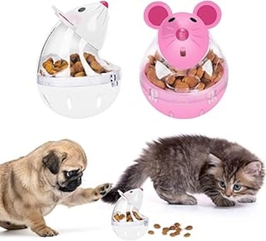 MAKINGTEC Cat Treat Dispenser Toy, Kitten Food Ball Slow Feeder, Rat Shape Tumbler Cat Interactive Toy, and Pet Food Dispenser Cat Food Toy Ball for Interactive Training to Improve IQ (2 Pieces)