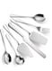 7 PCS Flatware Serving Set Stainless Steel Utensils Include Soup Spoon,Slotted Spoon,Dessert Server,Large Serving Fork, Cake Knife,Large Serving Slotted Spoon,Pizza Spatula (Silver)
