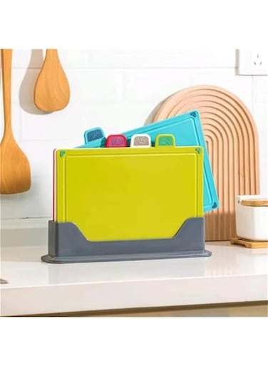 11.8&acirc;&euro; x 8.7&acirc;&euro; Cutting Board Set of 4, Non Slip Chopping Board with Juice Groove &amp; Food Icon, Plastic Cutting Board with Storage Stand - Reversible Cutting Boards for Kitchen