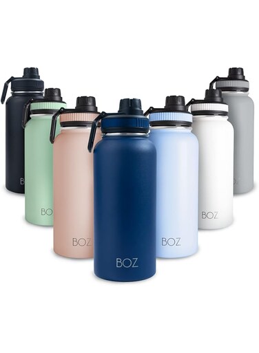 BOZ Stainless Steel Water Bottle - Vaccum Insulated Water Bottle 32 Oz - Wide Mouth BPA Free Sport Water Bottle for Gym with Spout Lid - Thermal Hot &amp; Cold 1 Litre Blue Waterbottle