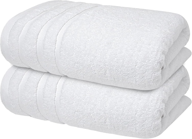 Xclusives Premium Cotton Bath Towels Set of 2 (70 x 140 cm) Soft, Highly Absorbent, Quick Dry Towel - Perfect Towels for Bathroom, Gym Towel, Spa &amp; Hotel (Brilliant White)