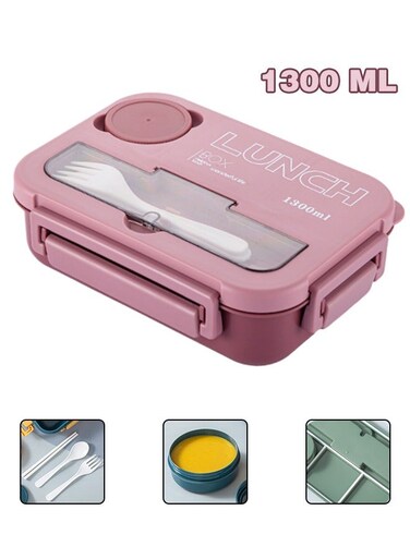 ZYouth Kids Bento Lunch Box, Lunch Containers for School with 4 Compartments, Utensils and Sauce Container, 1300ml