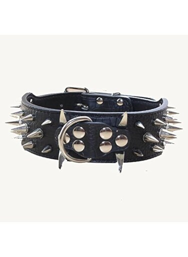 haoyueer Sharp Spiked Studded Dog Collar 2 Inch Width Stylish Leather Dog Collars for Medium &amp; Large Dogs Pitbull,Labrador,Boxer Rottweiler German Shepherd(Black,L)