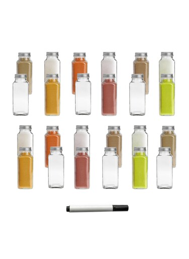 Glass Spice Bottles Set of 24 -100ml Capacity Includes 4 Pens for Labeling