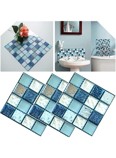 Tazweeq 60Pcs Mosaic Wall Tile Stickers, DIY Self Adhesive Waterproof Sticky Wallpaper, Kitchen Bathroom Tile, Mural Decor, Home Decorating, Waterproof Wallpaper (10 x 10cm)